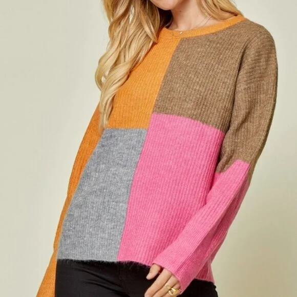 ANDREE BY UNIT Sweaters - Andree By Unit Womens Knit Multi Color Block Sweater Plus Size 3X Cozy Oversized